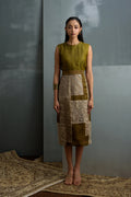 Luna Olive Silk Embroidered Dress