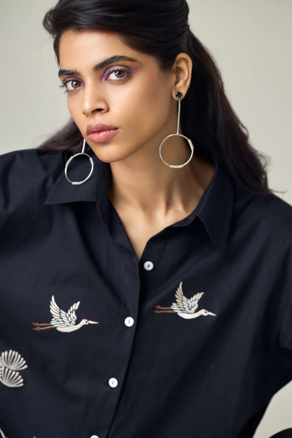 Black Popline Flamingo Shirt
