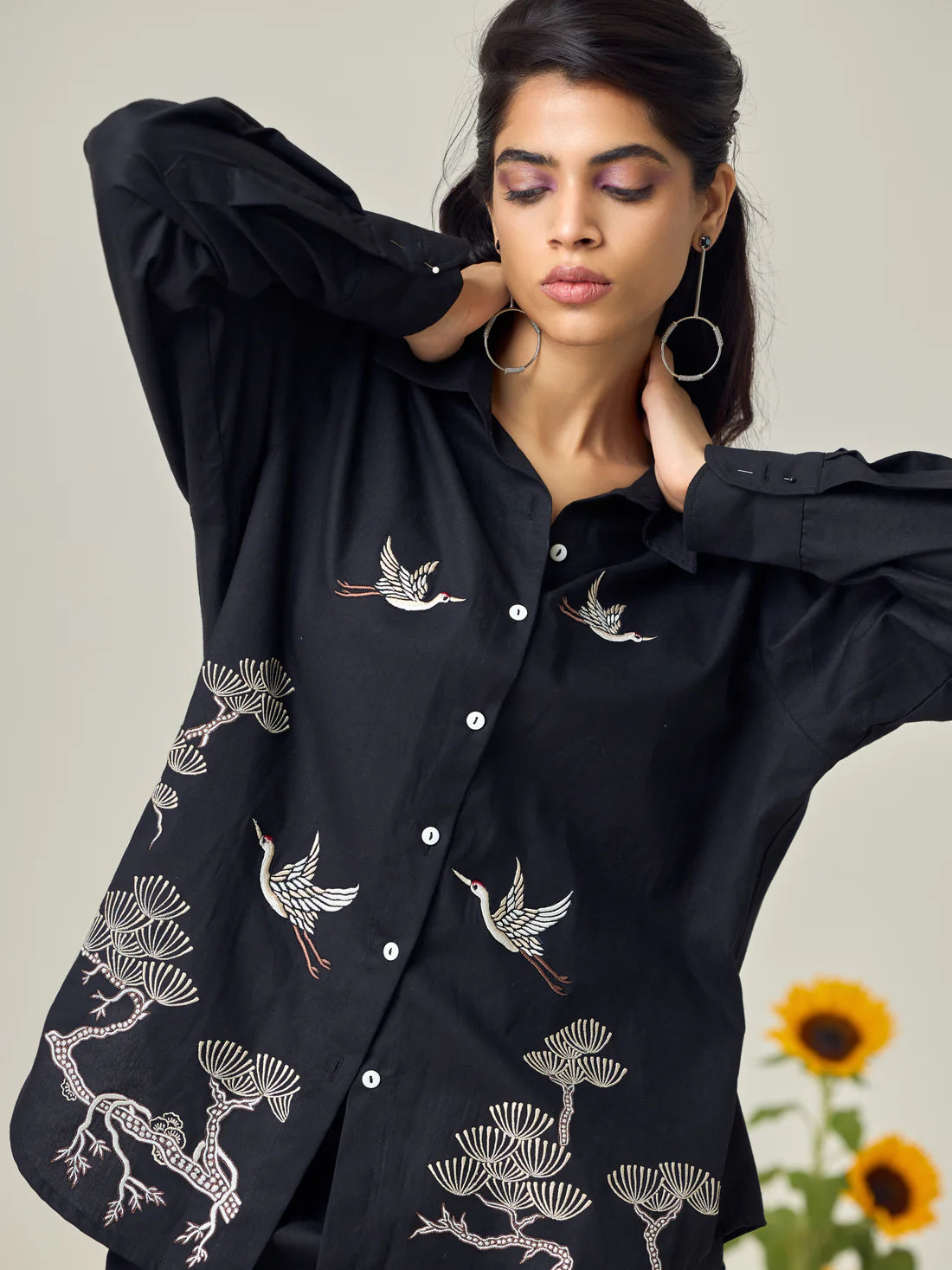 Black Popline Flamingo Shirt