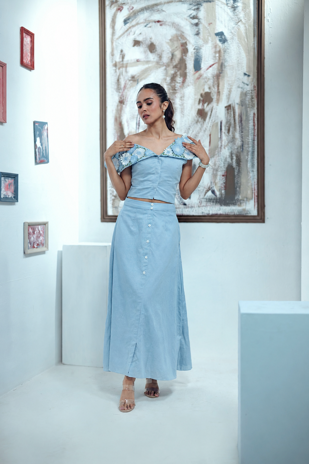 Bloom Burst Skirt Set (Blue)