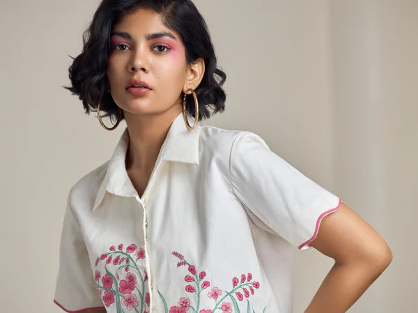 Ivory Flamingo Crop Shirt