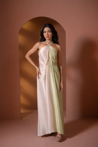 Silk Ombre Dress With Neckline Detail