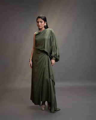 Silk Draped Top And Skirt Set