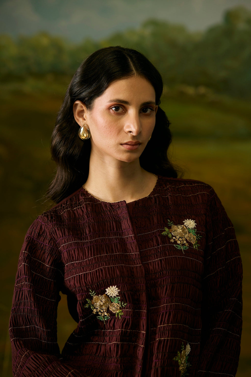 Crimson Smocked Top