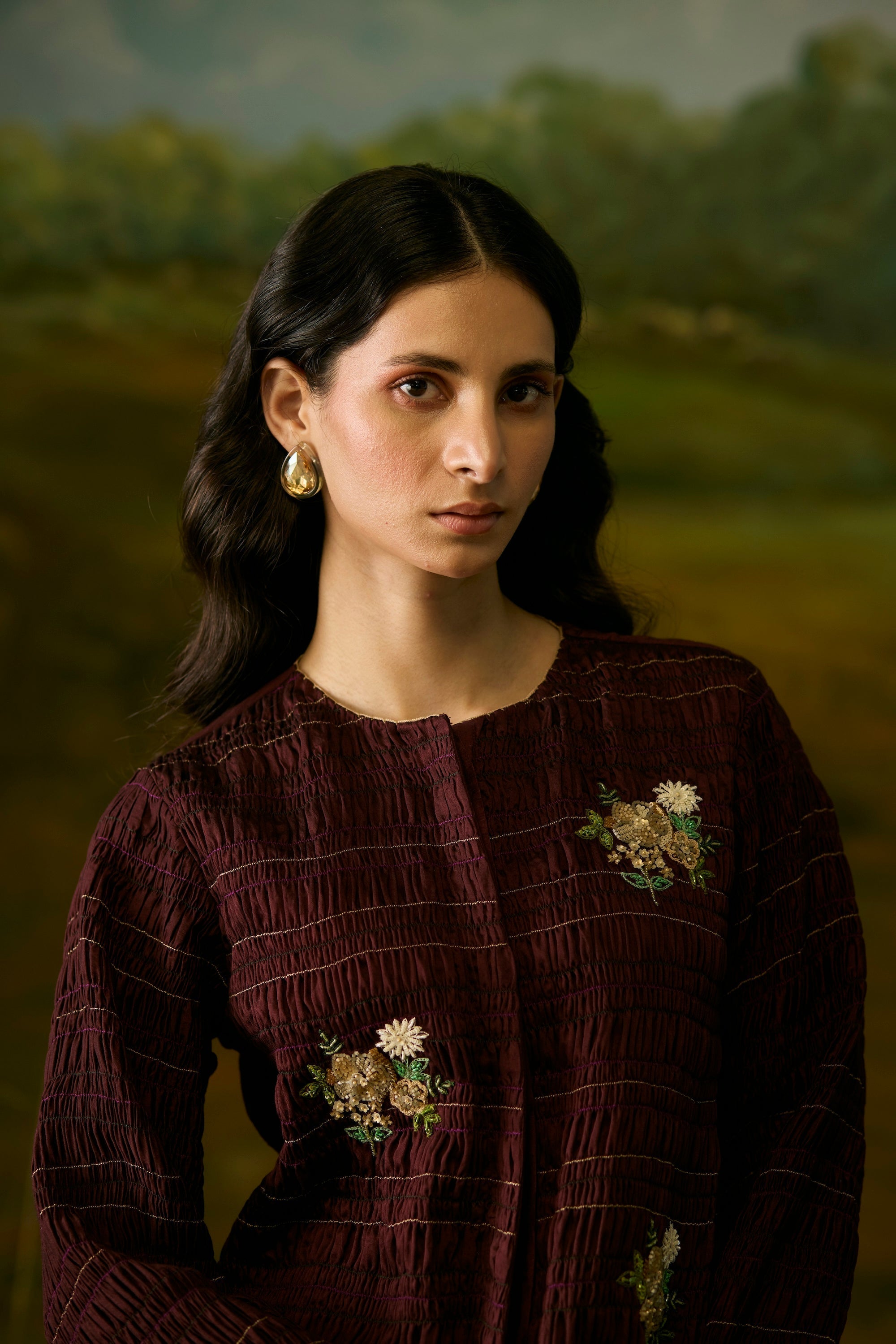 Crimson Smocked Top