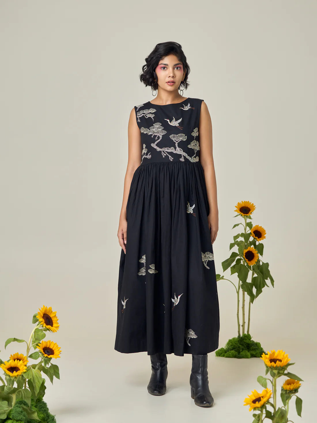 Black Popline Flamingo Dress