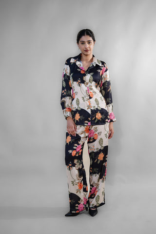 Midnight Bloom Satin Co-ord Set