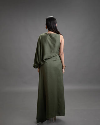 Silk Draped Top And Skirt Set
