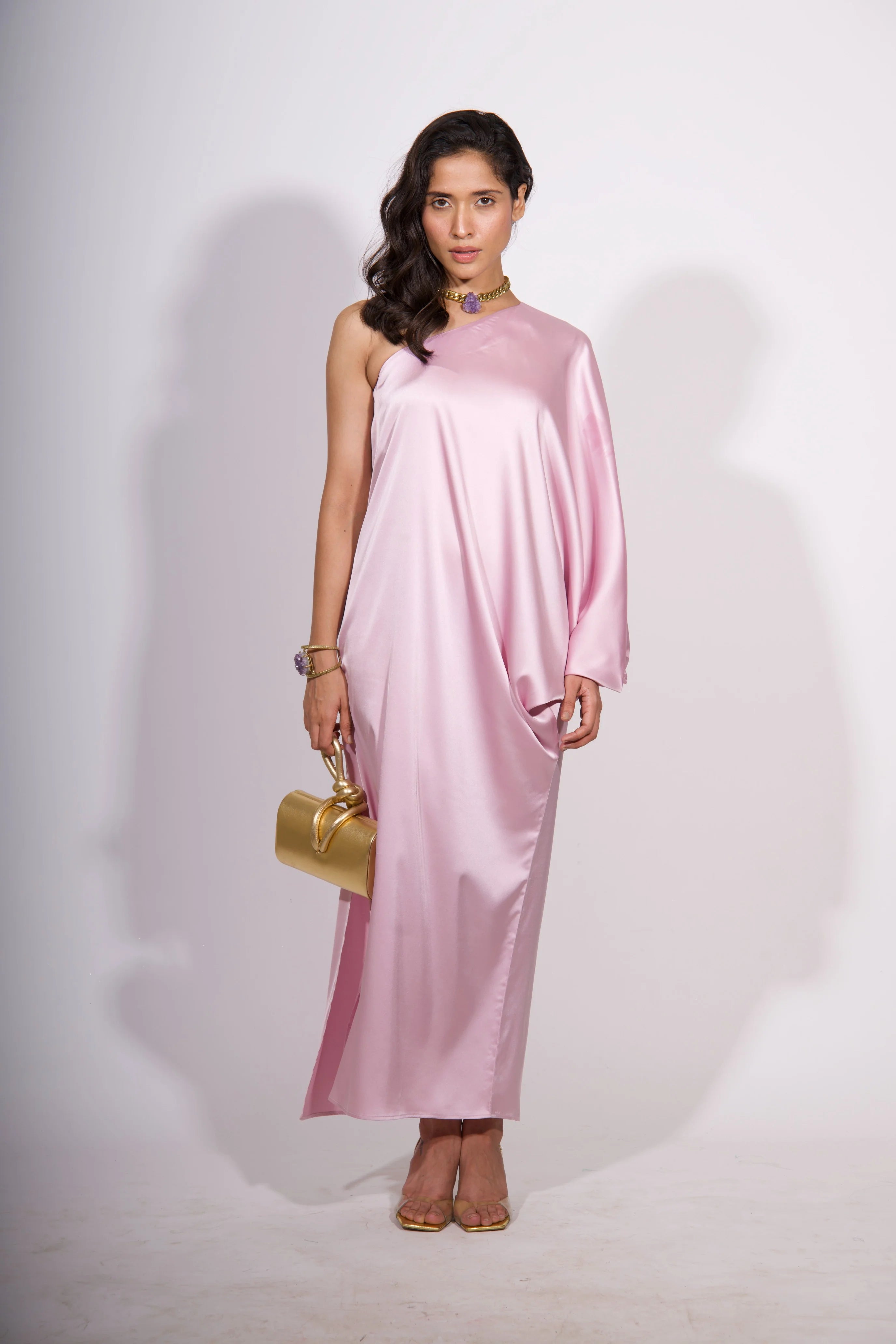 Rosé Aura One Shoulder Dress