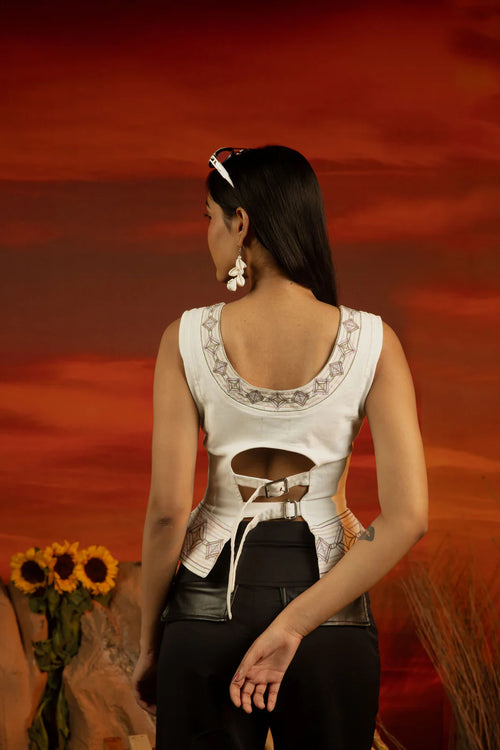Branco Denim Corset