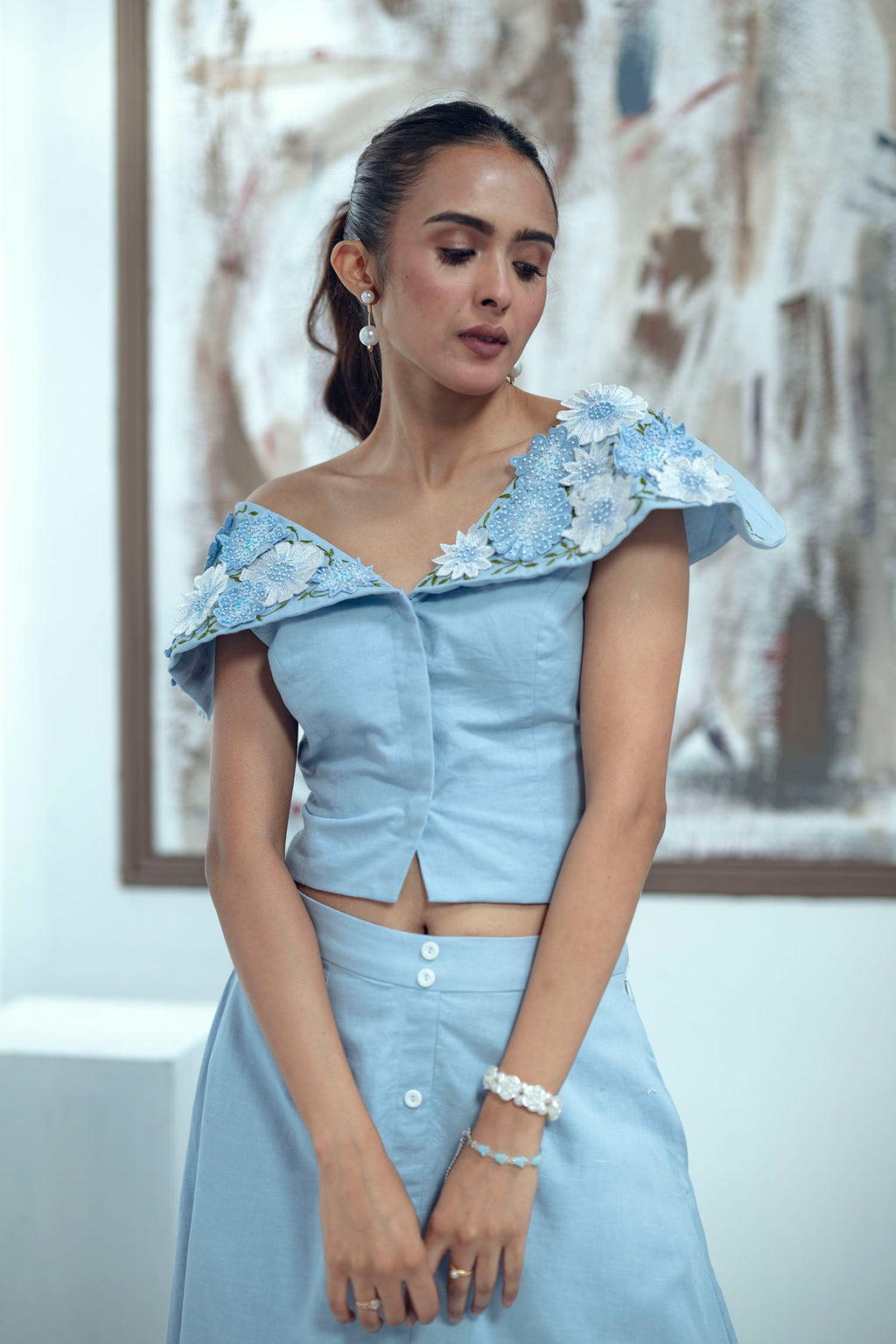 Bloom Burst Skirt Set (Blue)