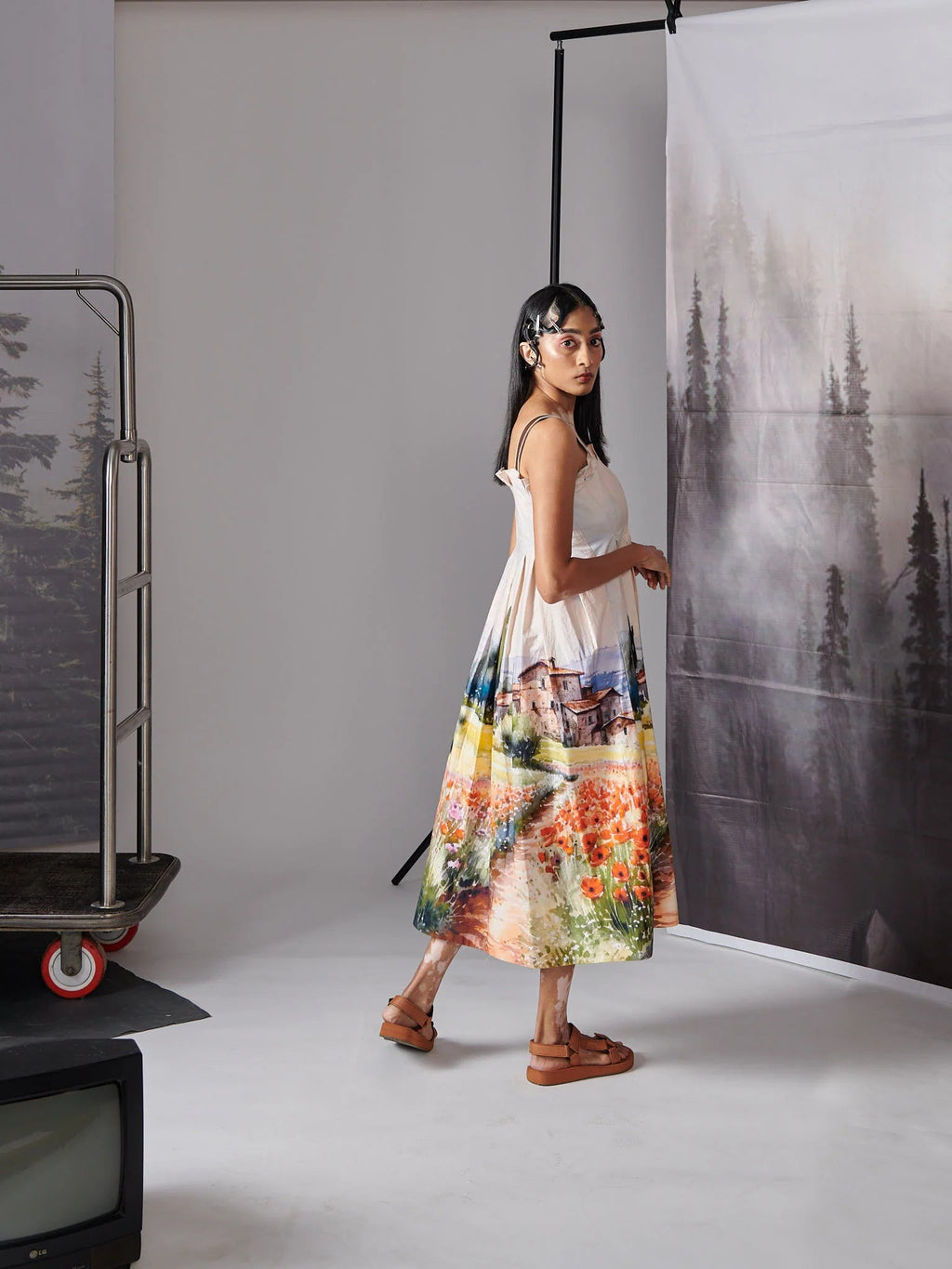 Valley Print Scenary Dress With Leather Straps (House) Dress