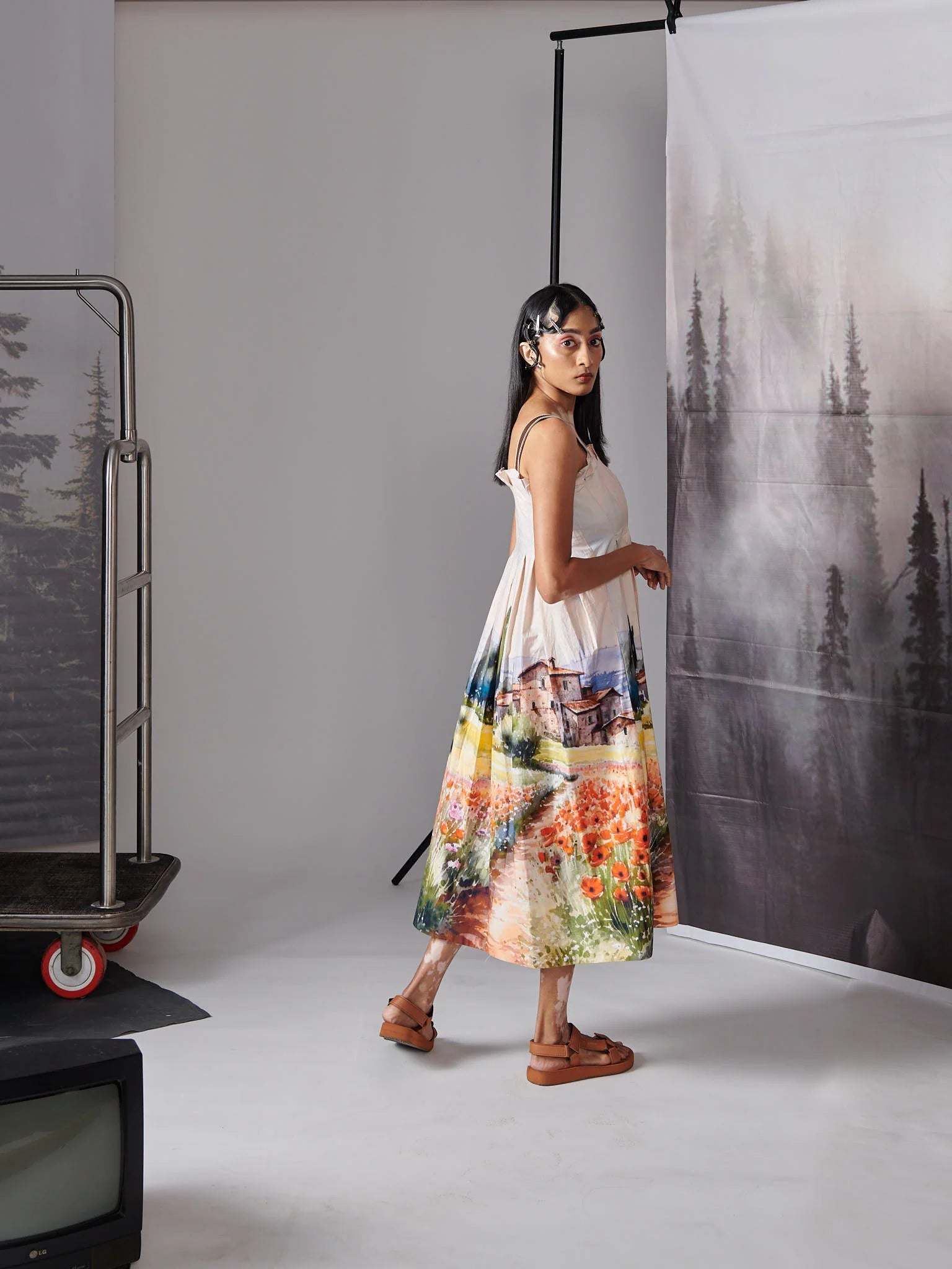 Valley Print Scenary Dress With Leather Straps (House) Dress