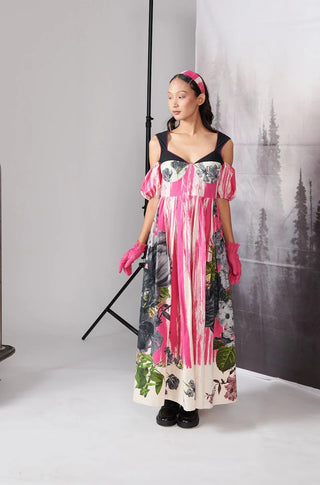 Pink & Black Scratch Print Corset Dress