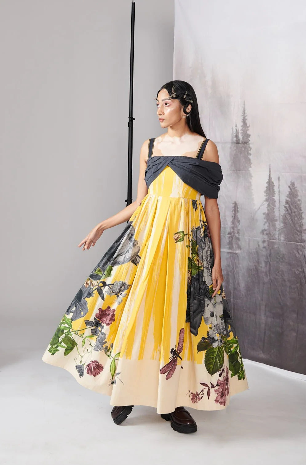 Yellow Scratch Print Dress