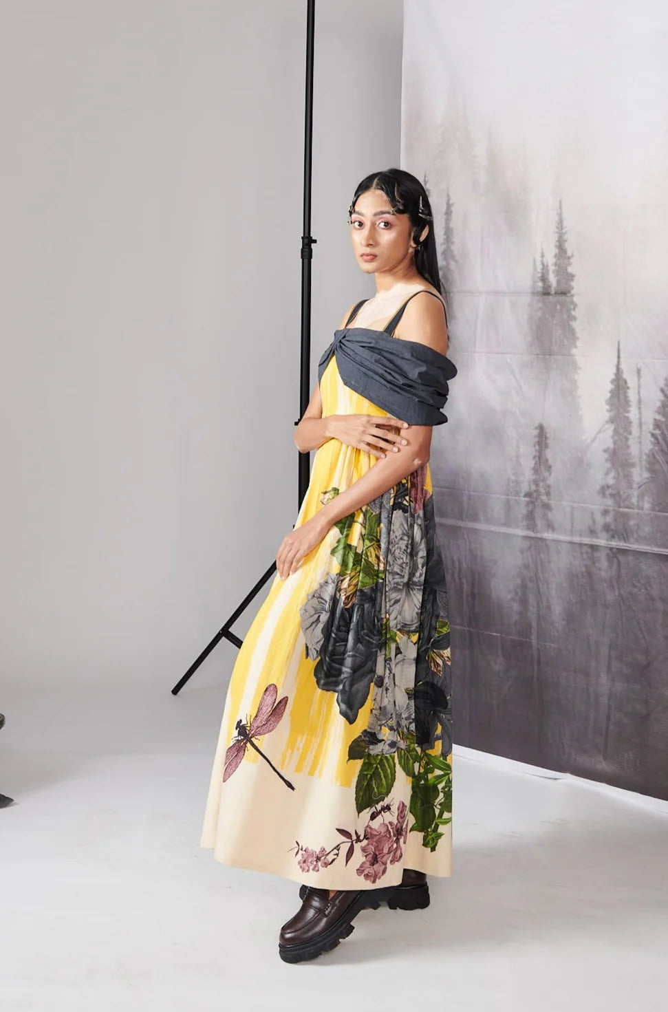 Yellow Scratch Print Dress