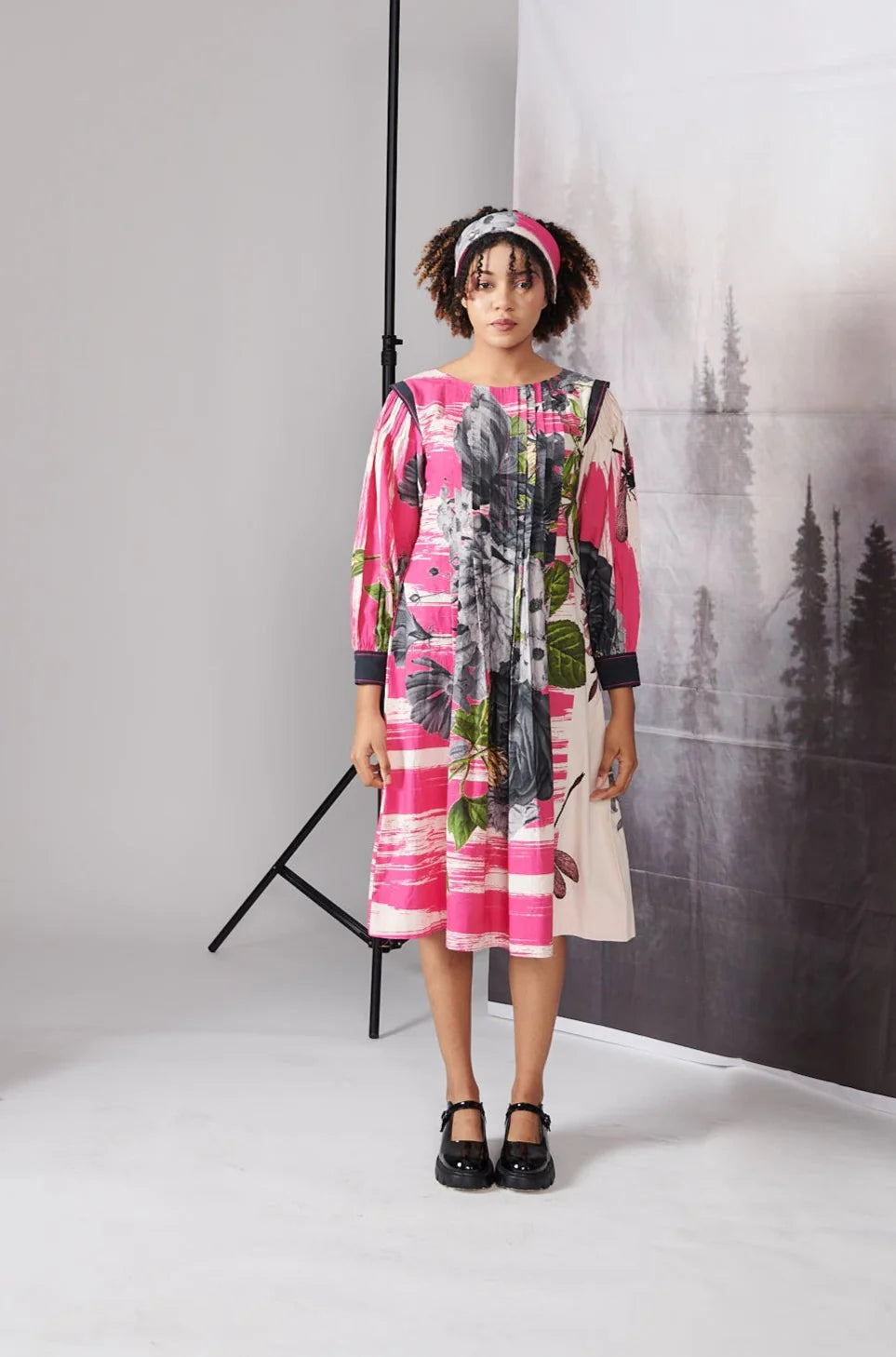 Pink Scratch Print Full Sleeve Dress