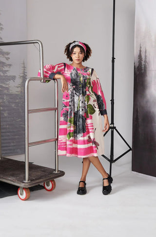 Pink Scratch Print Full Sleeve Dress