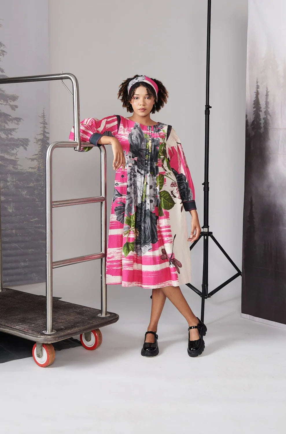 Pink Scratch Print Full Sleeve Dress