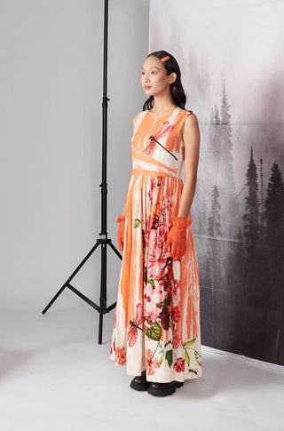 Orange Scratch Print Dress