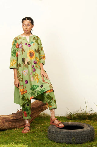Green Grandma all over kurti set