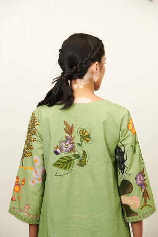 Green Grandma all over kurti set