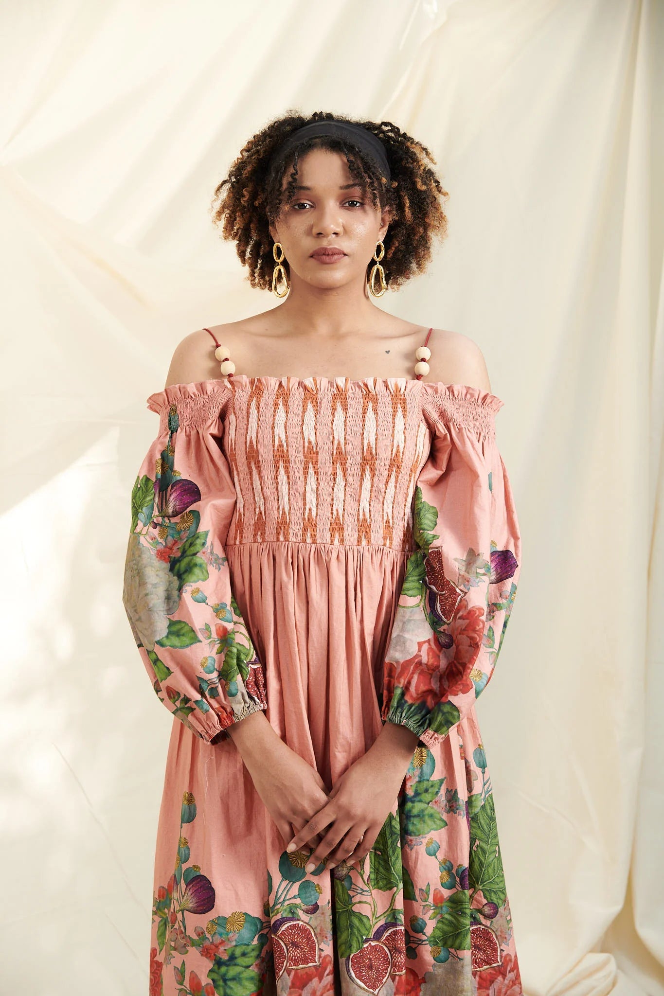 Peach Poppy Bloom Shirring Dress
