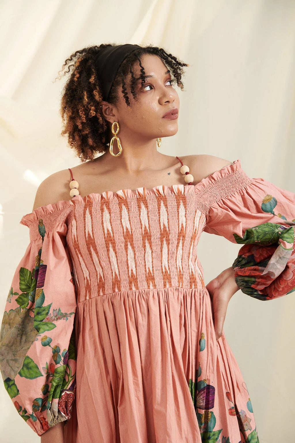 Peach Poppy Bloom Shirring Dress
