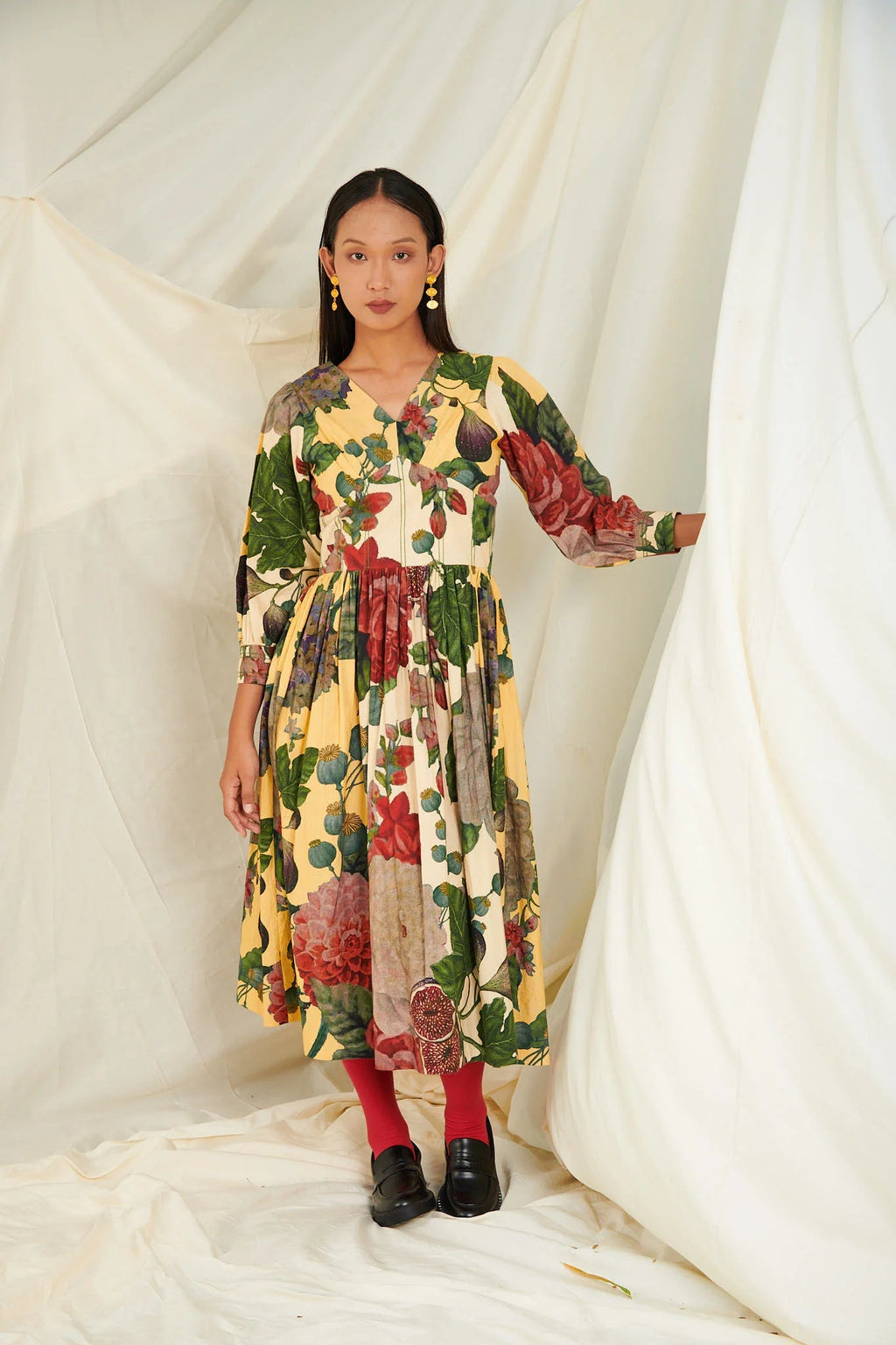 Yellow & Off White Poppy Bloom Corset Dress