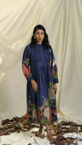 Blue & Green Poppy Bloom All Over Print Dress