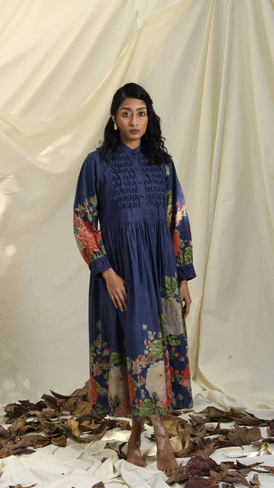 Blue & Green Poppy Bloom All Over Print Dress