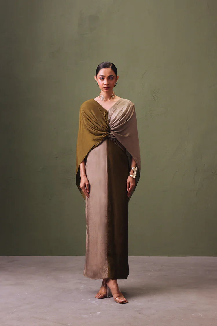 Verdant Mist Silk Dress