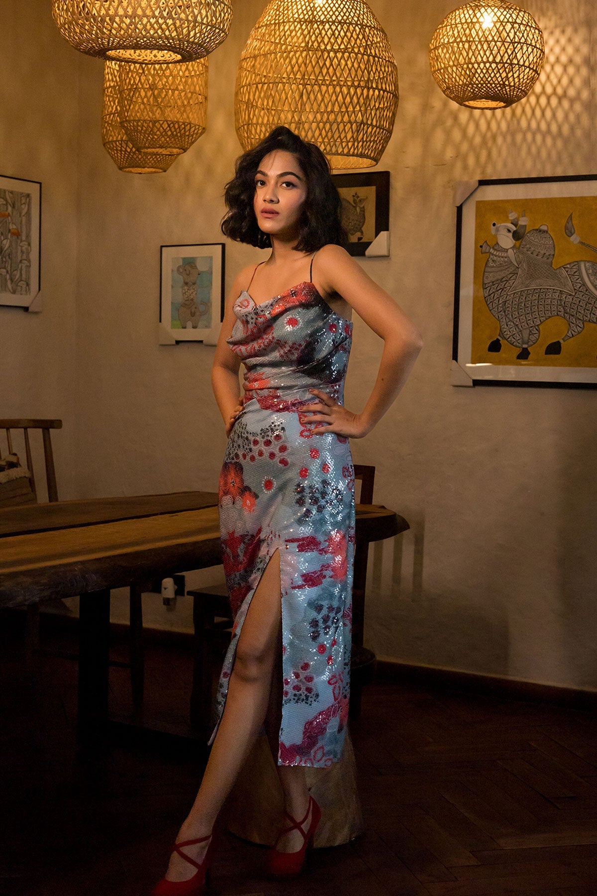 Ocean Coral Cowl Neck Dress