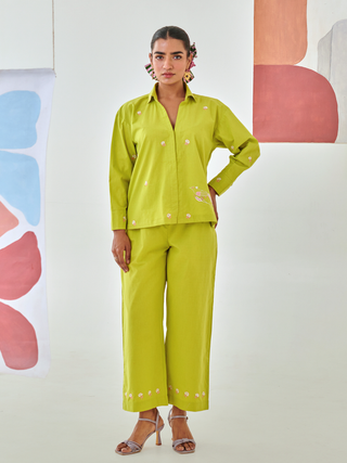 Lemon Co-ord set with floral embroidery detail
