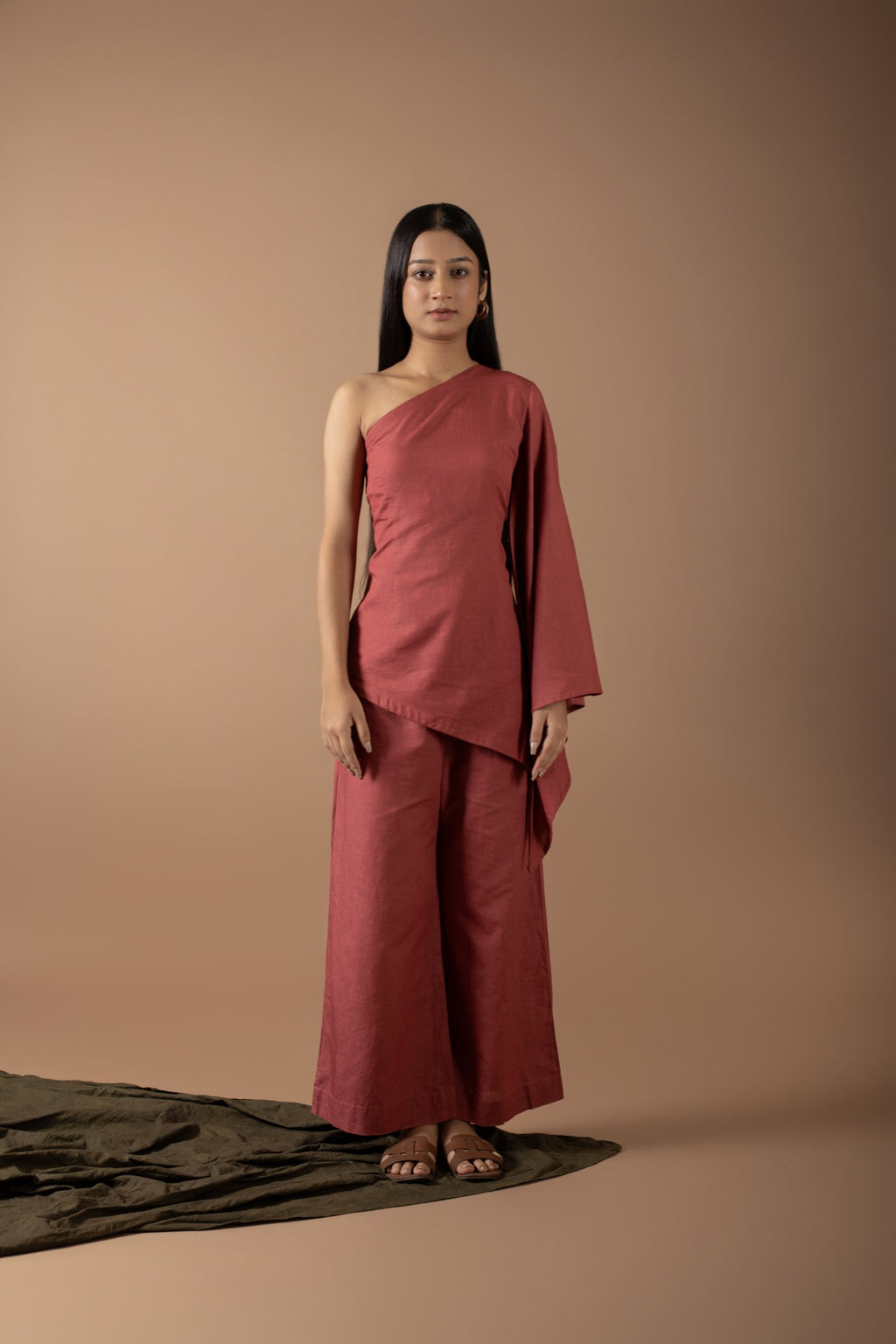 Luciana Rust One Shoulder Asymmetrical Set