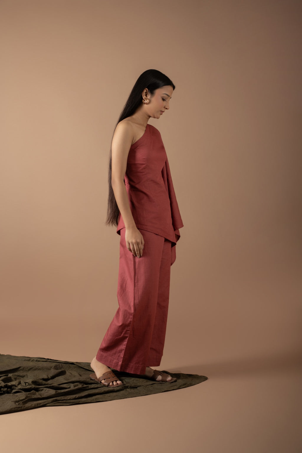Luciana Rust One Shoulder Asymmetrical Set