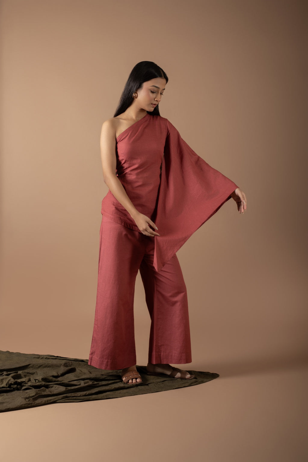 Luciana Rust One Shoulder Asymmetrical Set