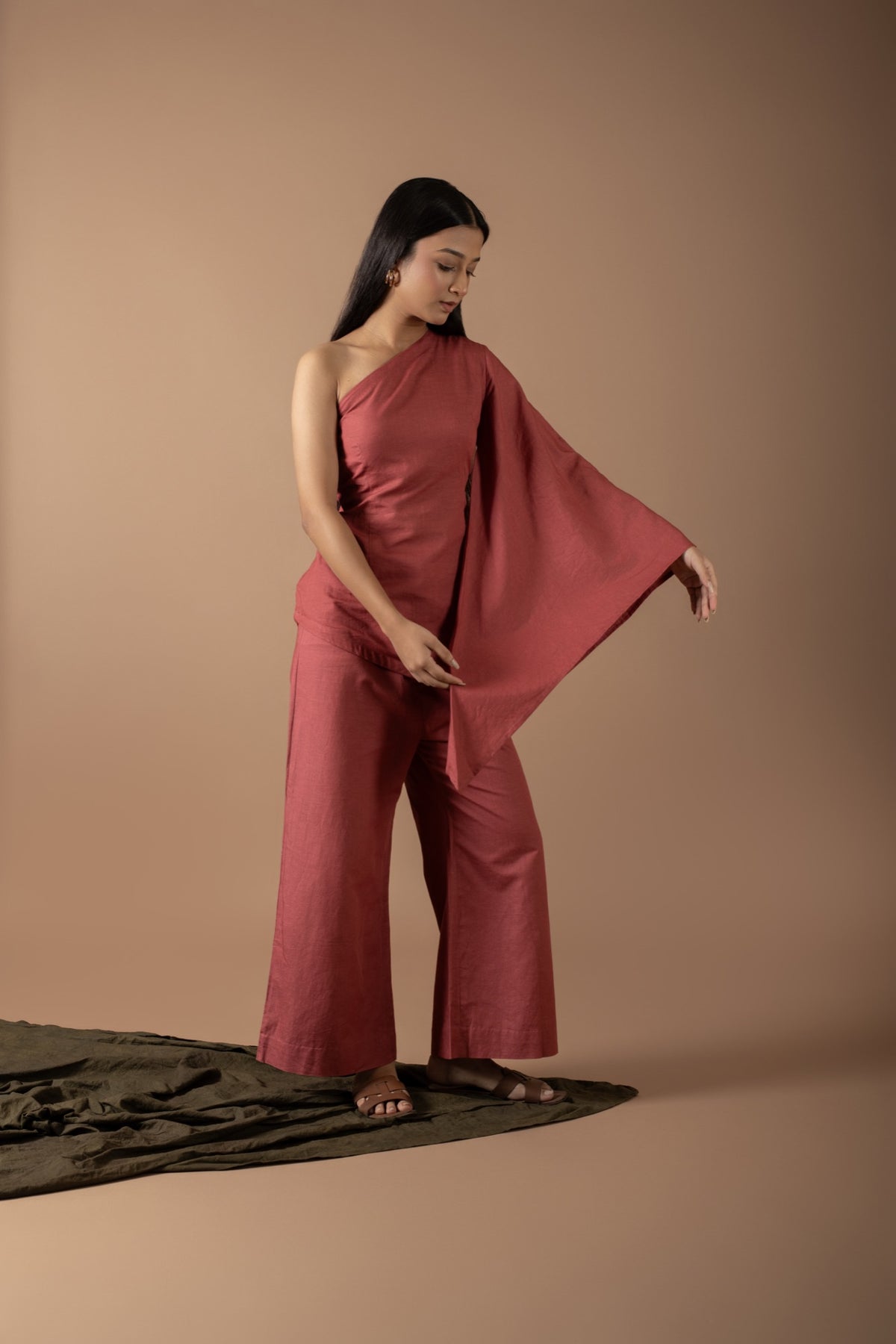 Luciana Rust One Shoulder Asymmetrical Set