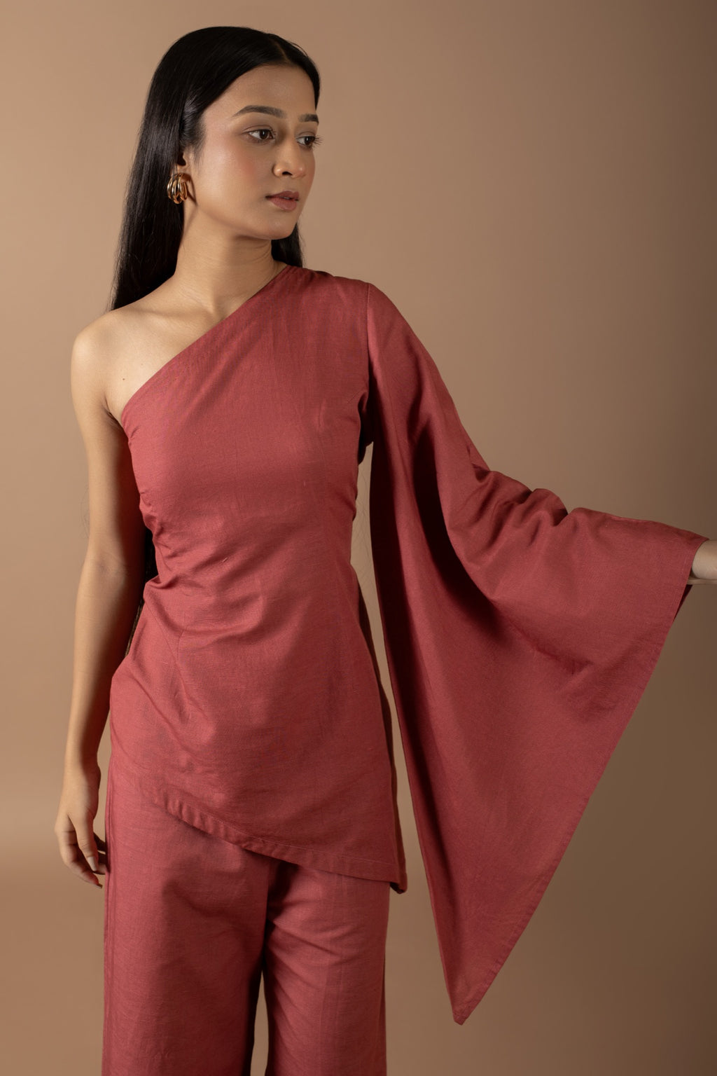 Luciana Rust One Shoulder Asymmetrical Set