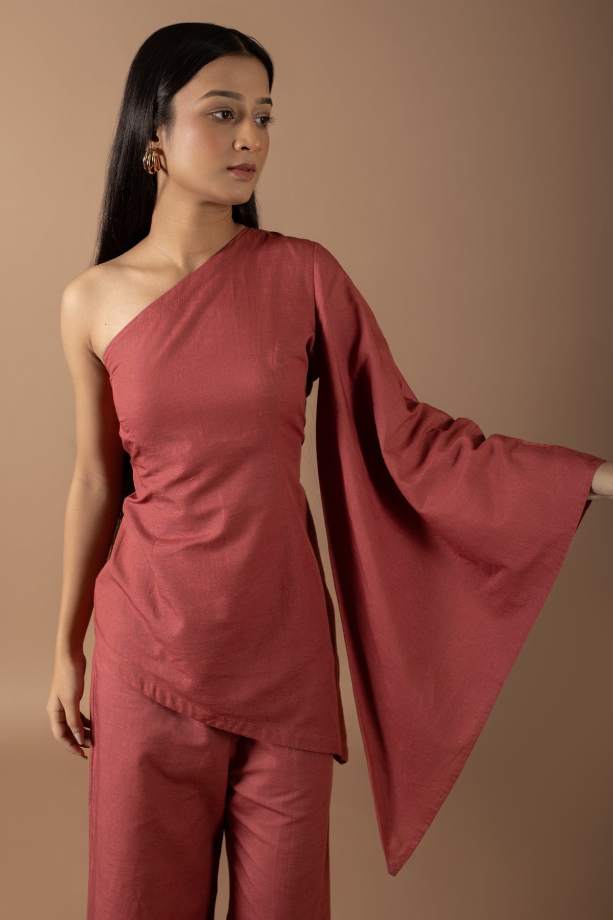Luciana Rust One Shoulder Asymmetrical Set