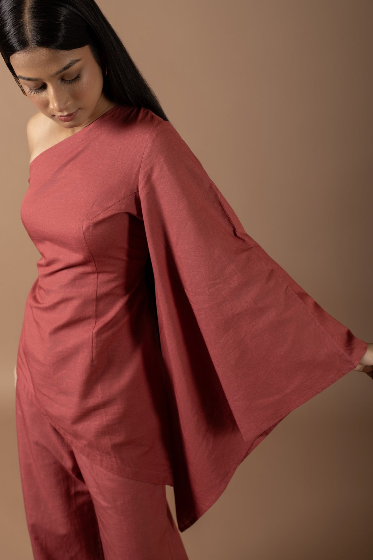 Luciana Rust One Shoulder Asymmetrical Set