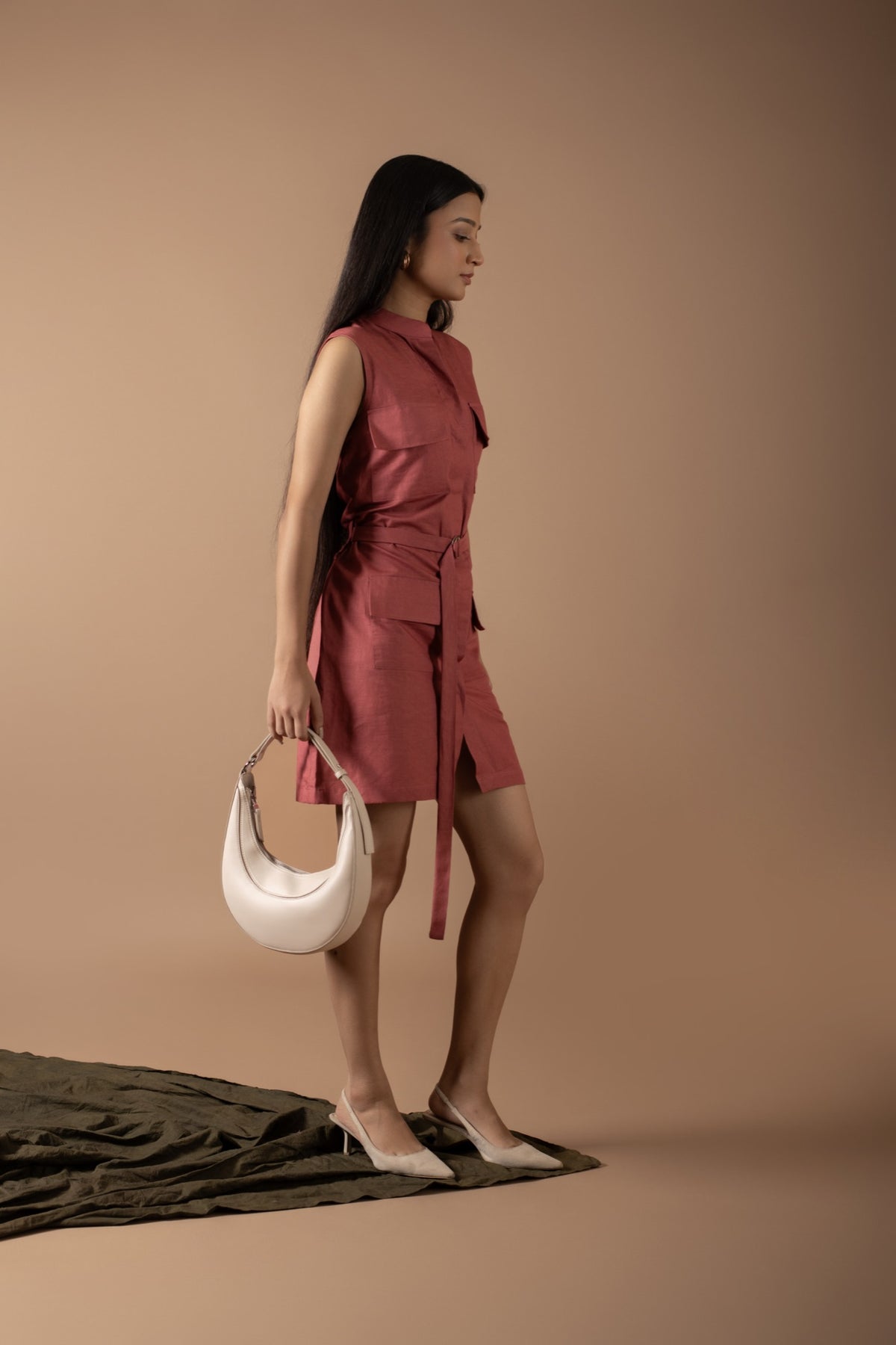 Amanda Rust Placket Dress With Belt