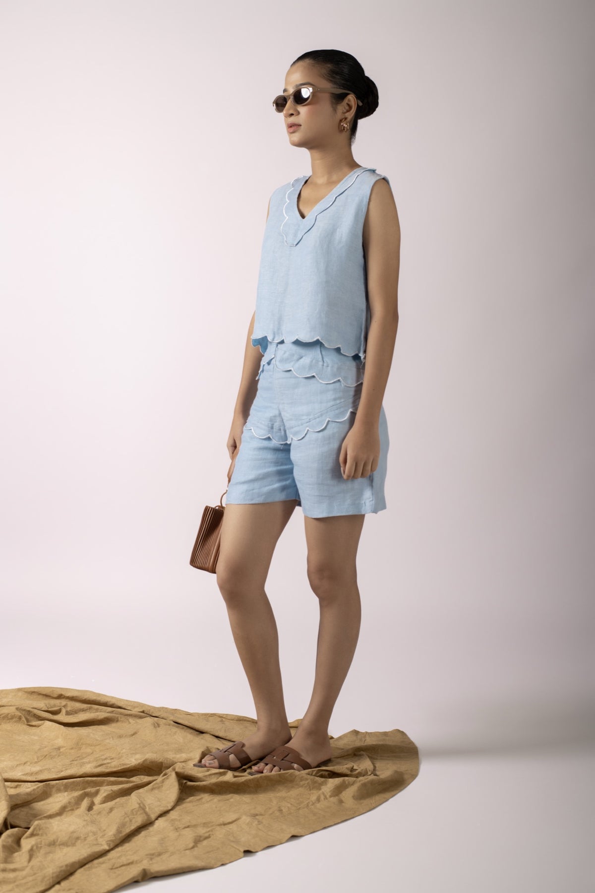 Isla Blue Crop Top And Shorts Set