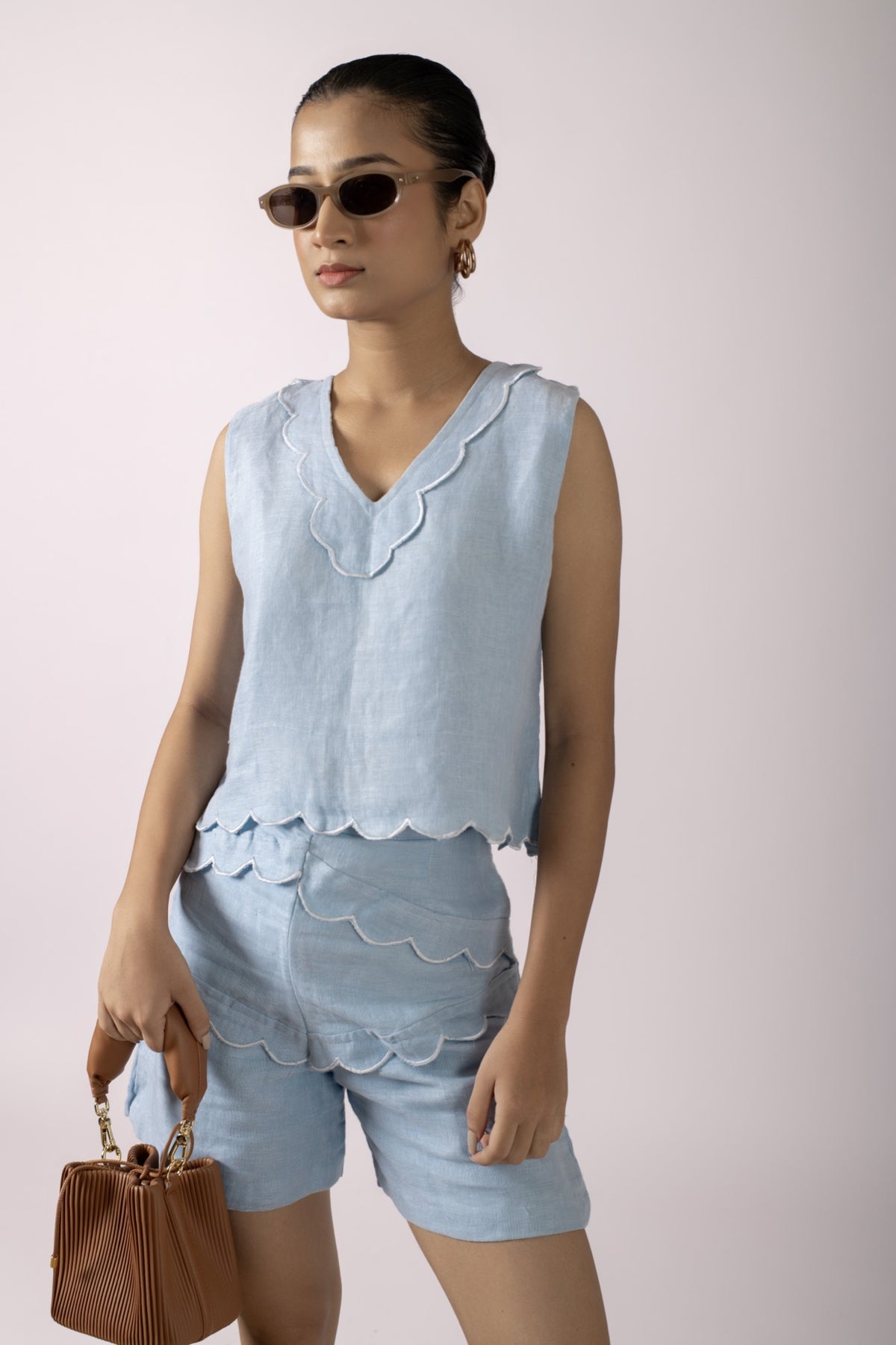 Isla Blue Crop Top And Shorts Set