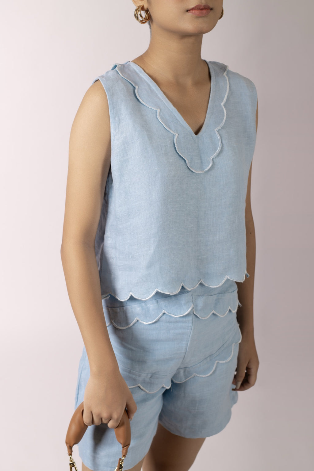 Isla Blue Crop Top And Shorts Set