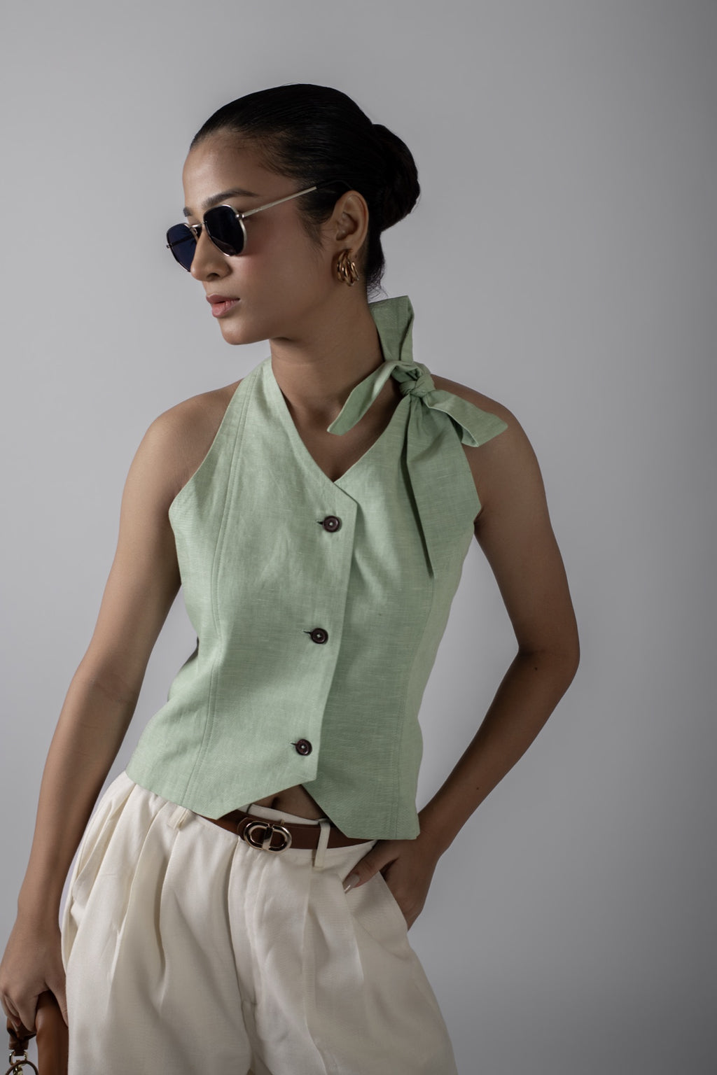 Racheal Green Bow Vest Coat