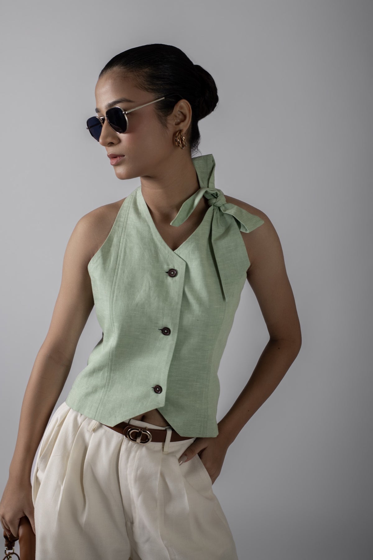 Racheal Green Bow Vest Coat