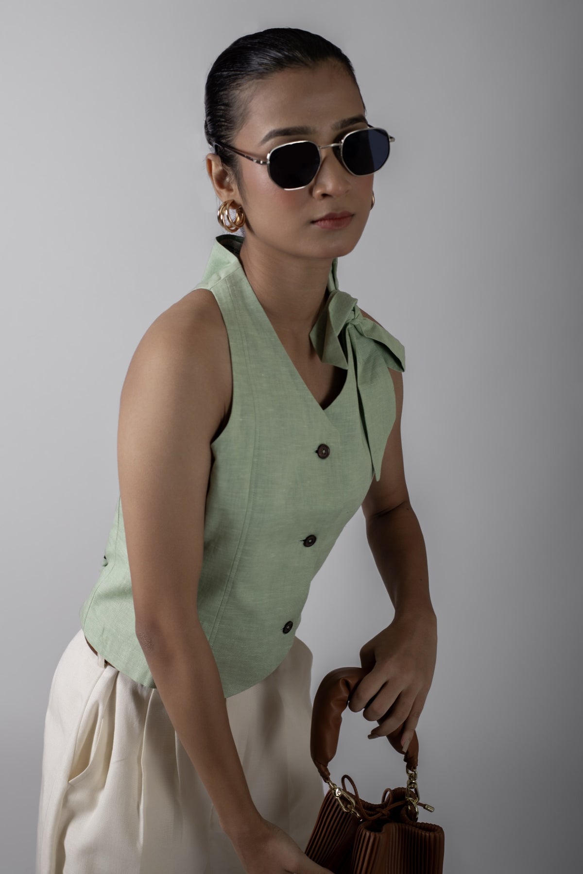 Racheal Green Bow Vest Coat