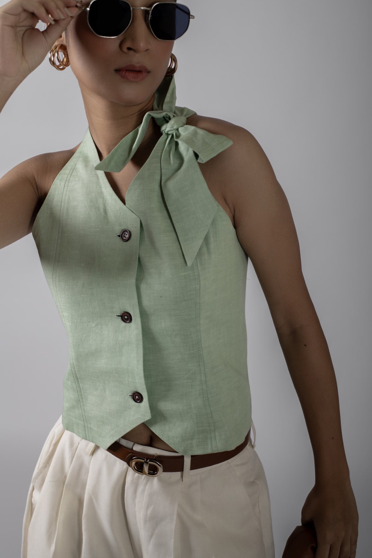 Racheal Green Bow Vest Coat