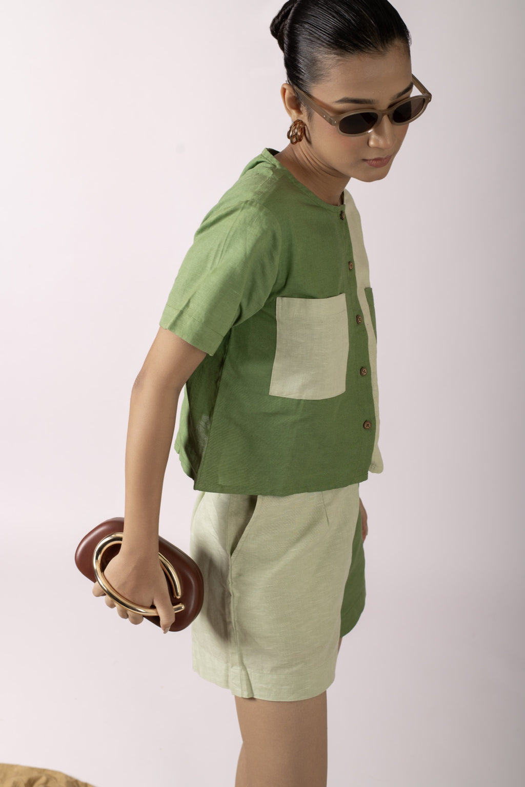 Saylor Green Colourblock Shirt And Shorts